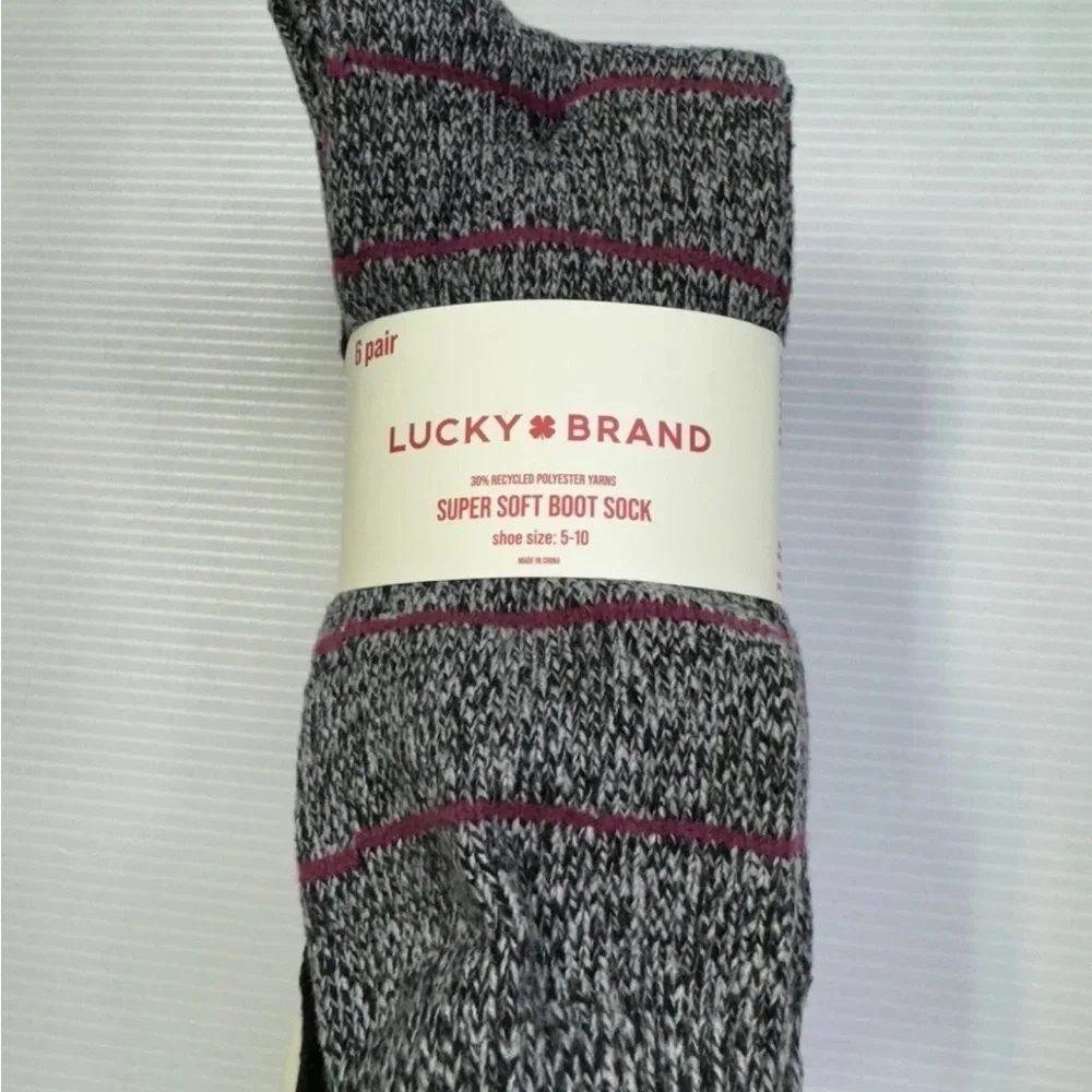 Lucky Brand Womens Pack of 6 Super Soft Boot Socks Size 5-10 Multi-Color